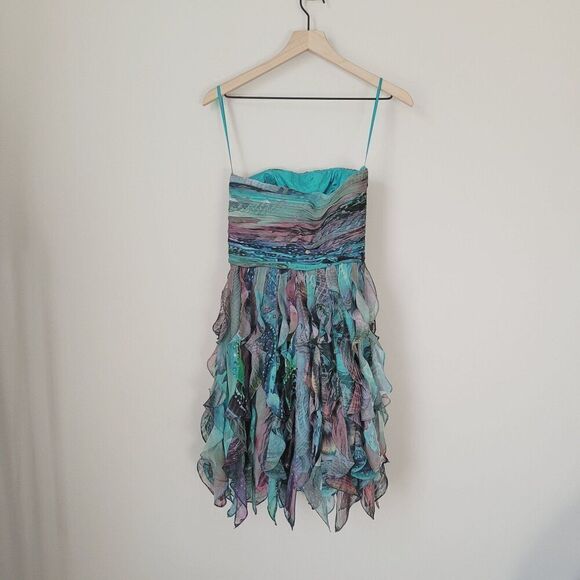 Caché Chiffon Strapless Multicolor Dress Size 2 - Picture 2 of 5